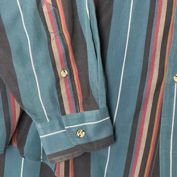 Savile Row Traditions Men’s L Button Front Shirt Blue Multicolor Vertical Stripe - Picture 4 of 9